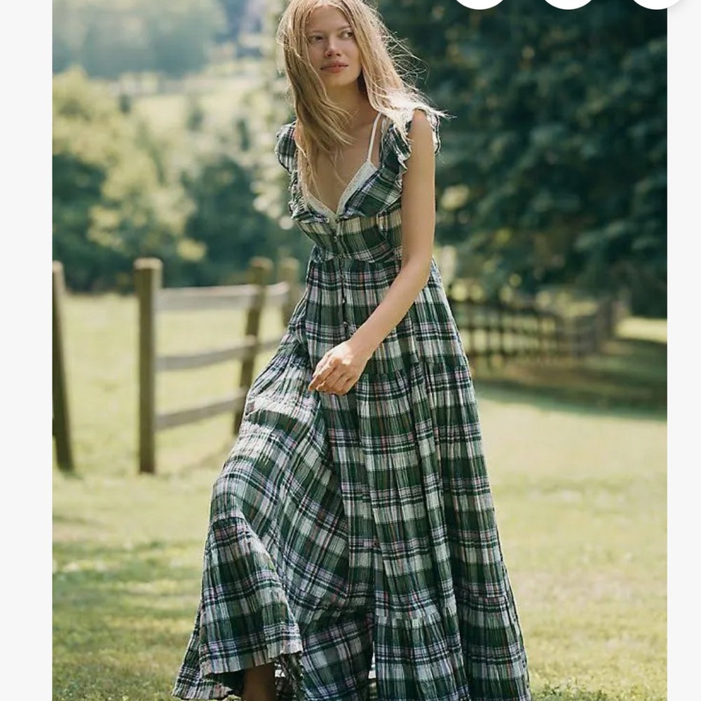 Pilcro Green Purple Plaid Button-Front Top